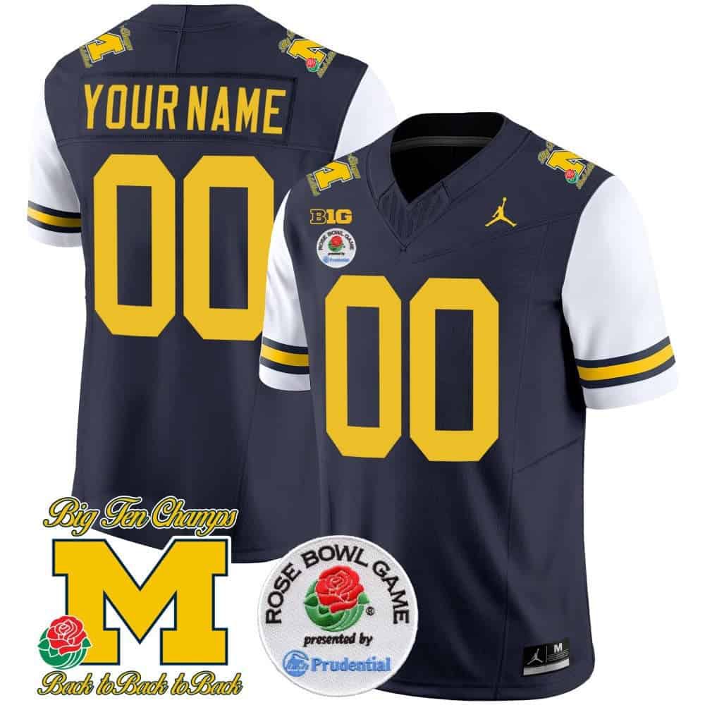 Men Michigan Wolverines Drak Blue 2024 Rose Bowl Patch Vapor Limited Custom NCAA Jersey style 1->customized nfl jersey->Custom Jersey